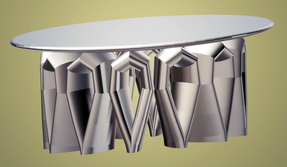 Modern Table with Tubular Legs, Silver