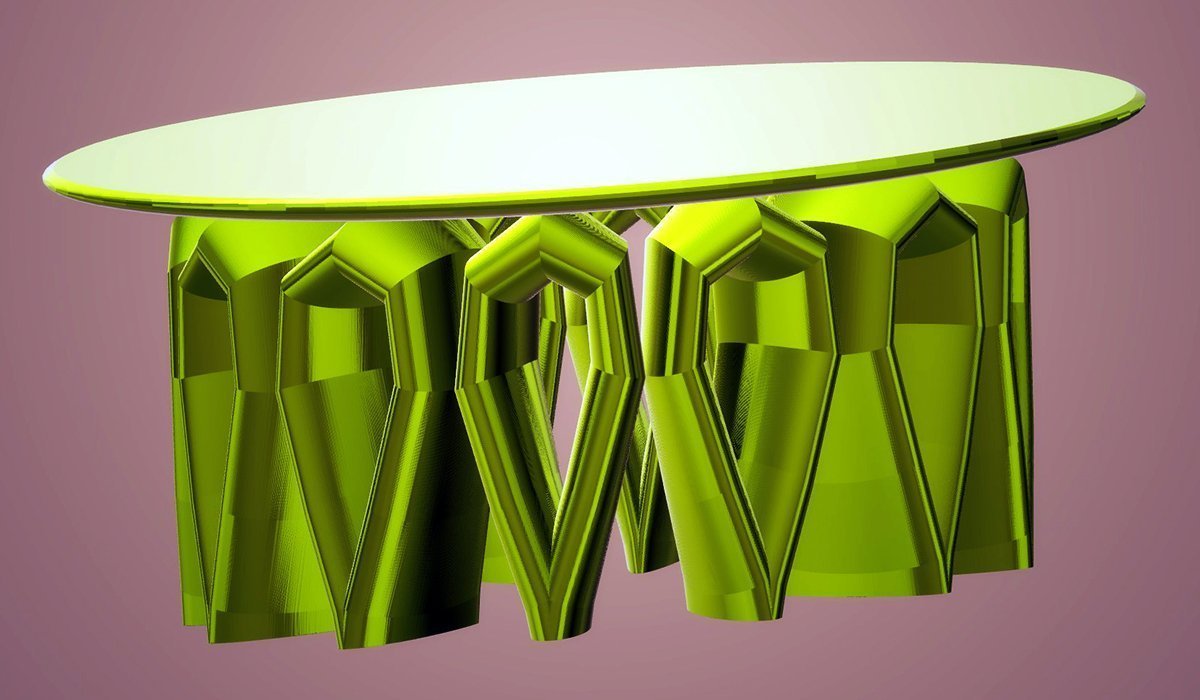 Modern Table with Tubular Legs, Metallic Green