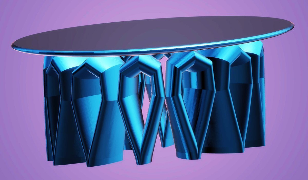 Modern Table with Tubular Legs, Metallic Blue