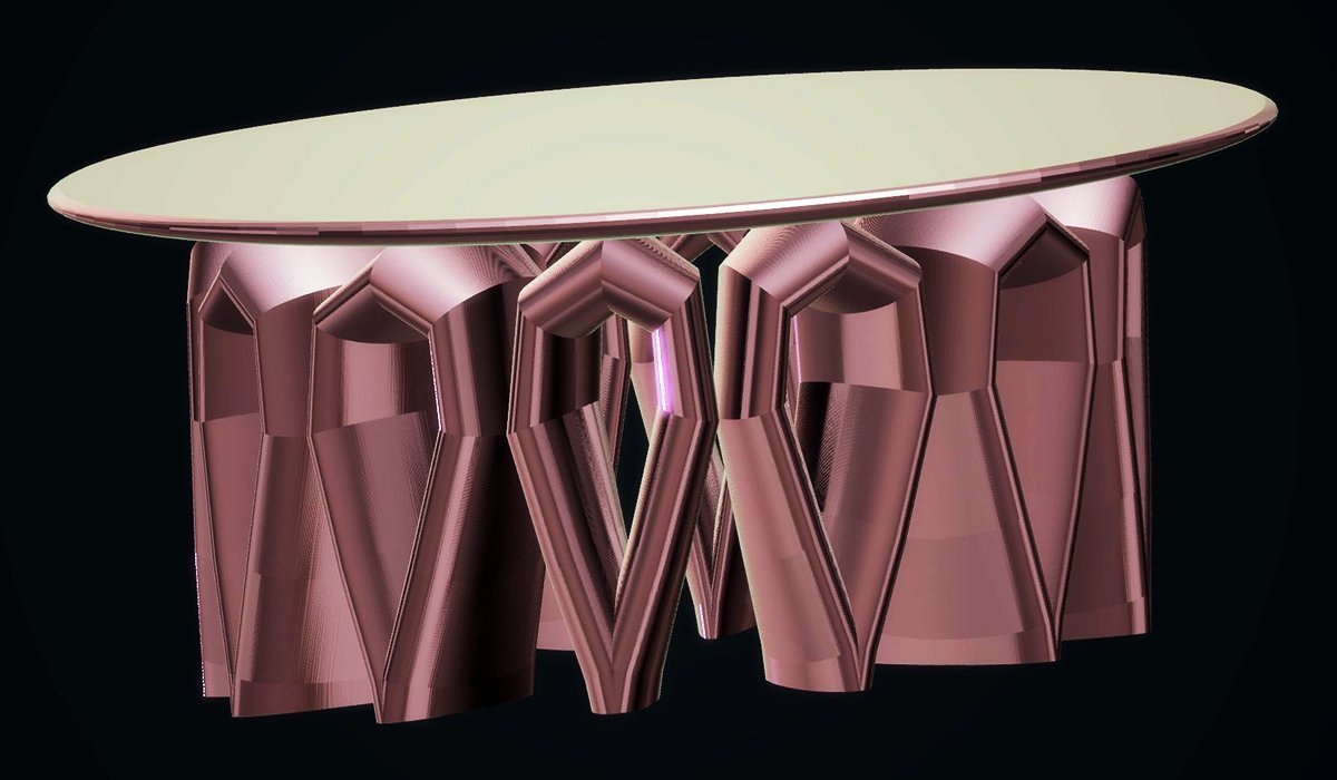 Modern Table with Tubular Legs, Metallic Pink