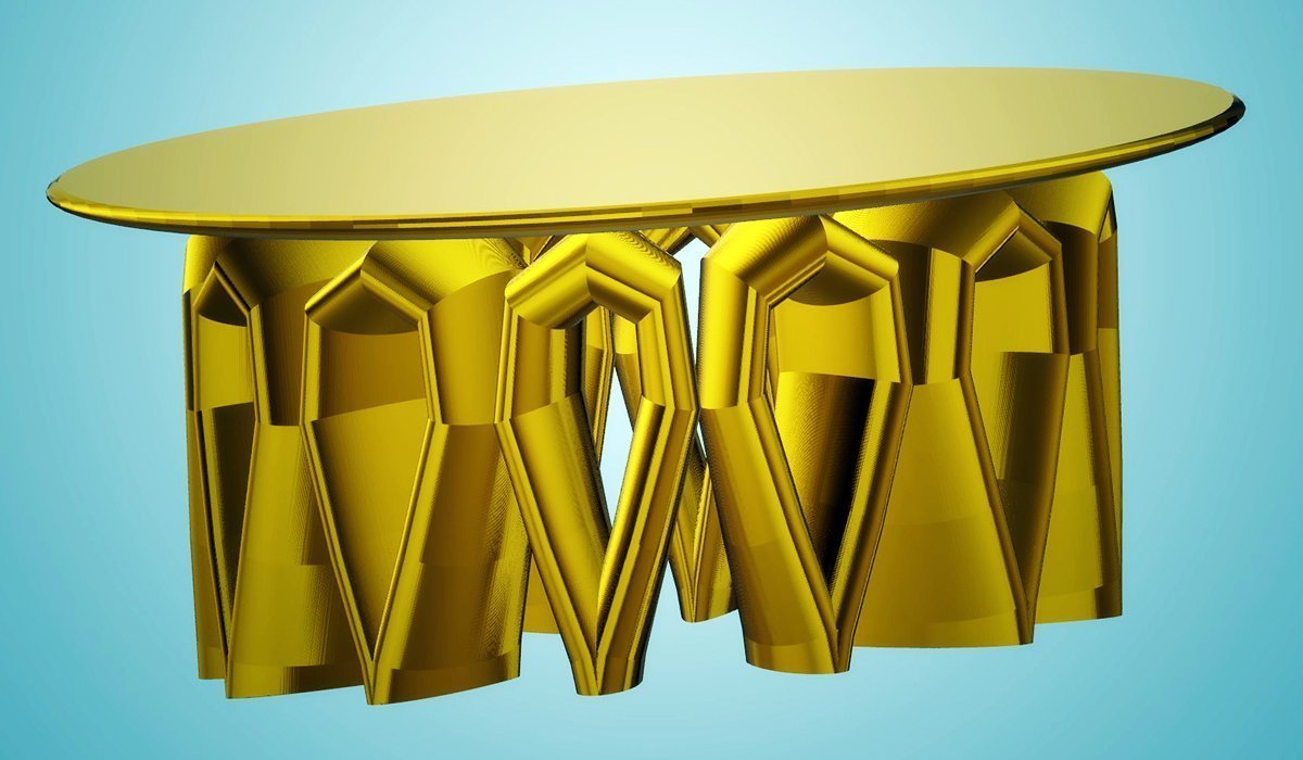 Modern Table with Tubular Legs, Gold
