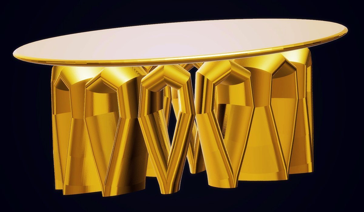 Modern Table with Tubular Legs, Bright Gold