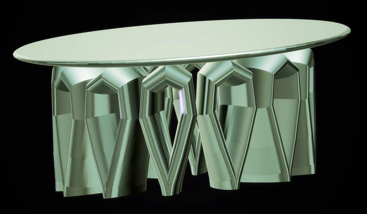 Modern Table with Tubular Legs, Sea Green