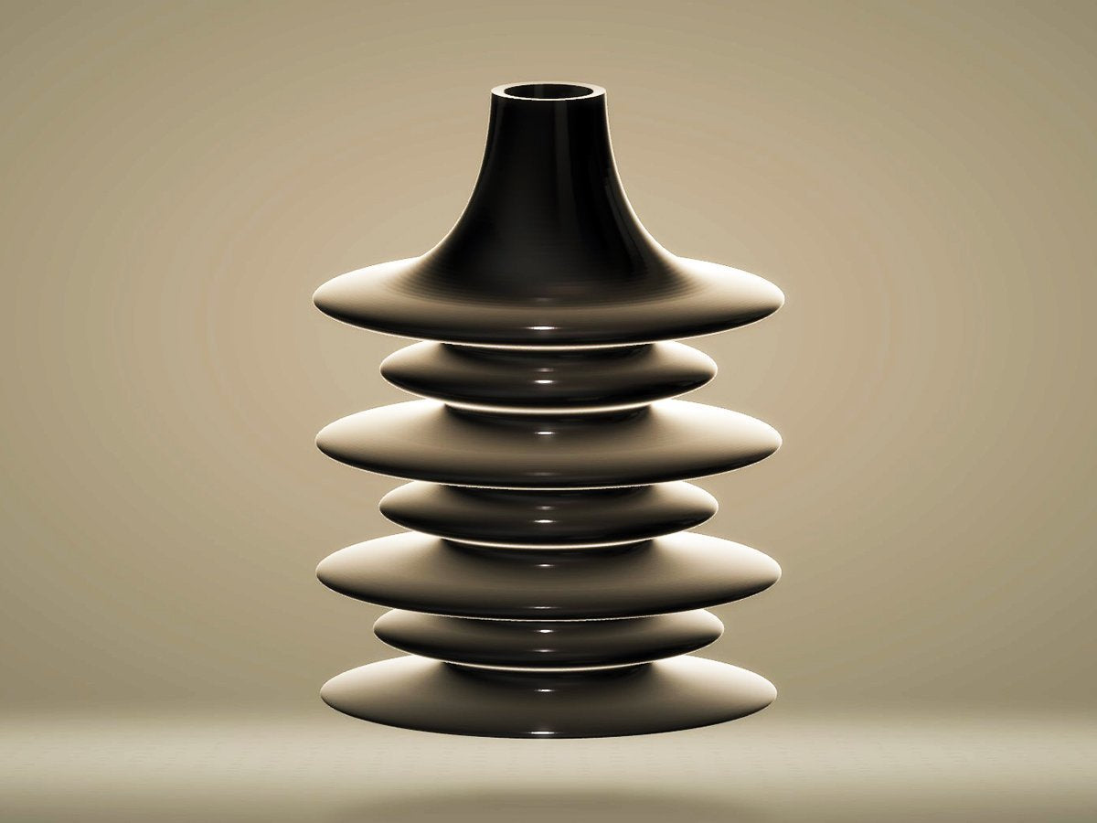 Modern Flat Pebble Vase, Ebony