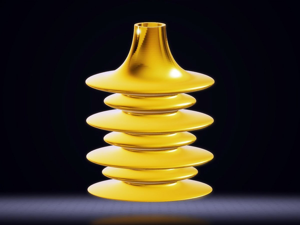 Modern Flat Pebble Vase, Gold
