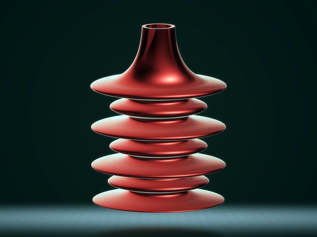 Modern Flat Pebble Vase, Metallic Red
