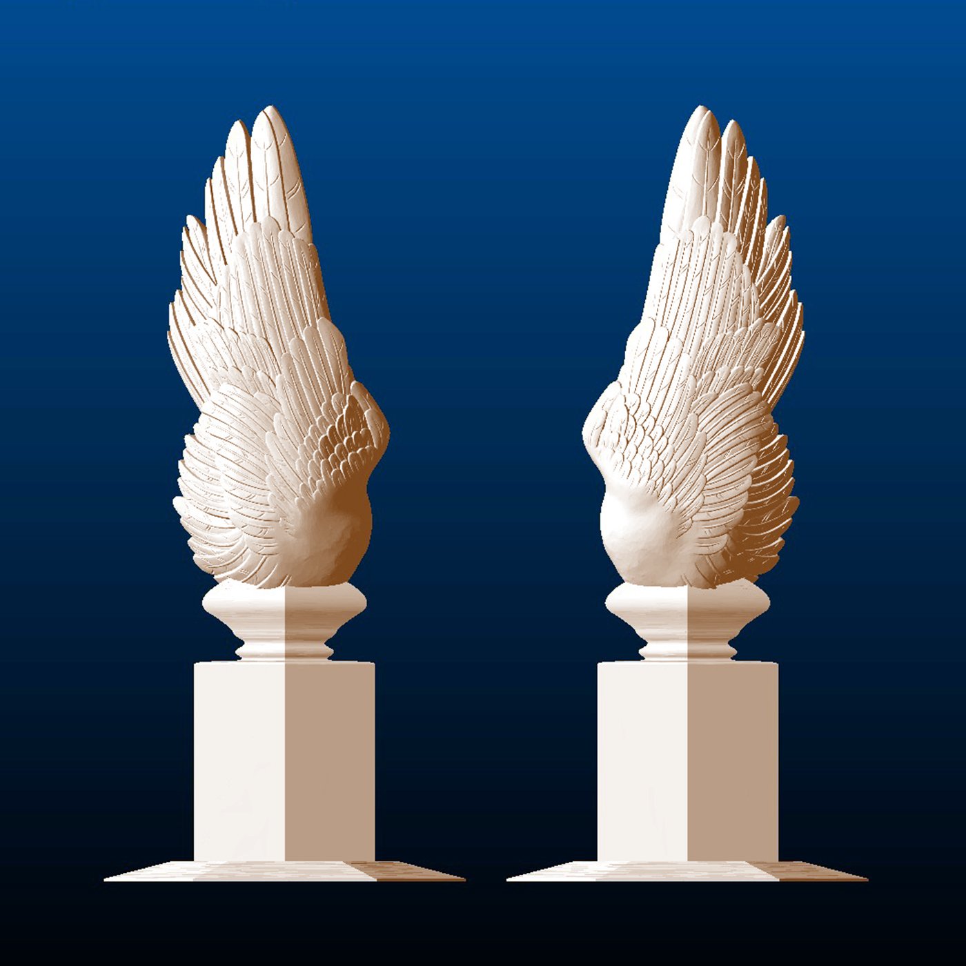 Wing on Pillar Sculptures (set of 2), back