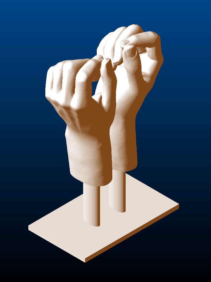 Suspended Closed Hands Sculpture, angled