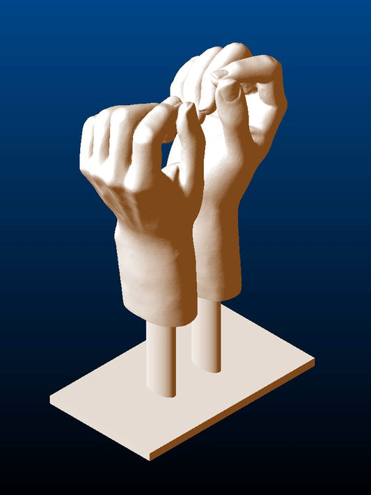 Suspended Closed Hands Sculpture, angled
