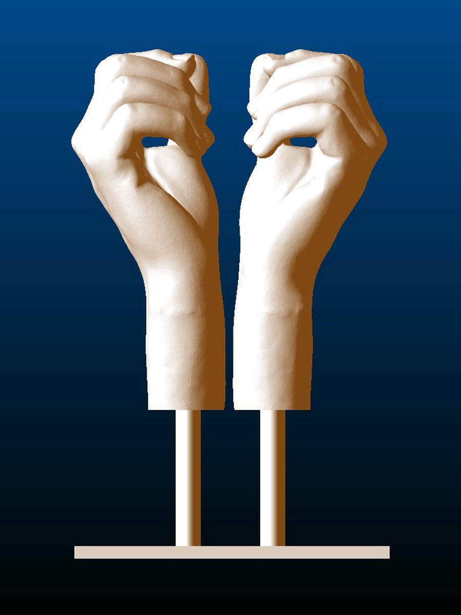 Suspended Closed Hands Sculpture, front