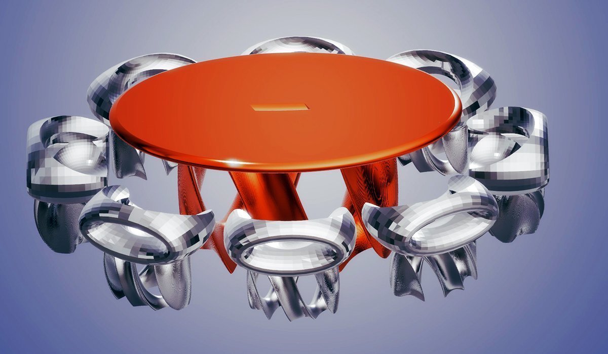 Dining Set for 8, Ocean Wave - Orange and Silver
