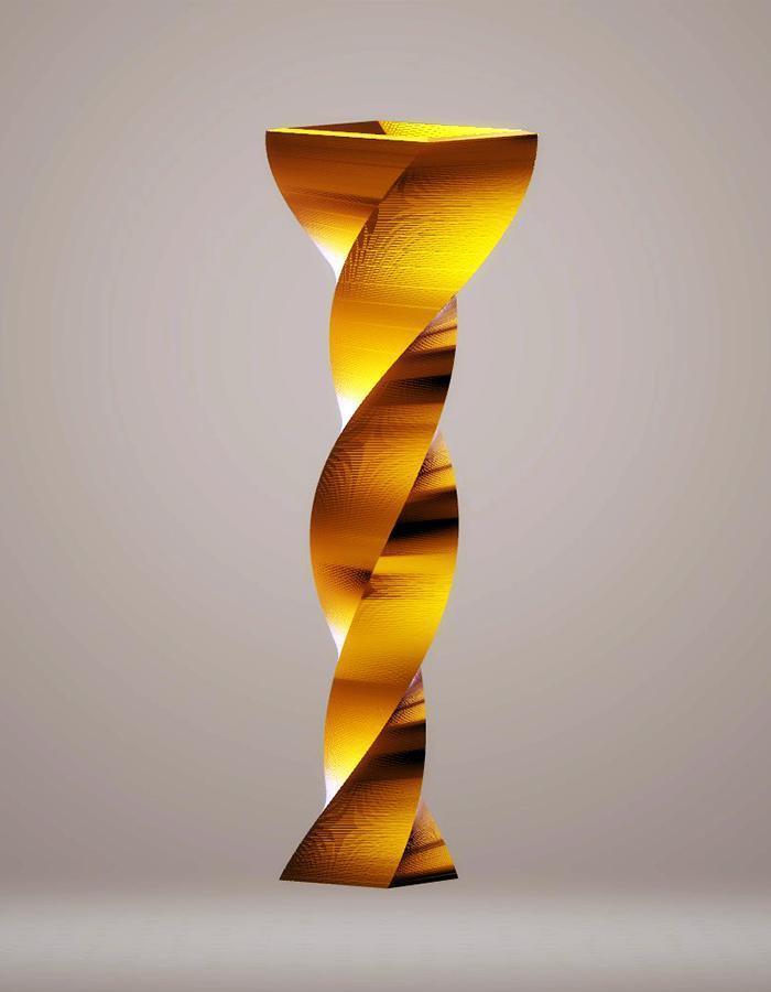 Modern Tall Twisted Vase, Antique Gold