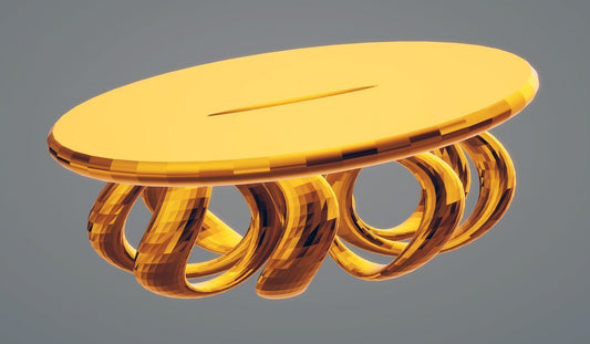 Modern Table with Curly Legs, Bright Gold