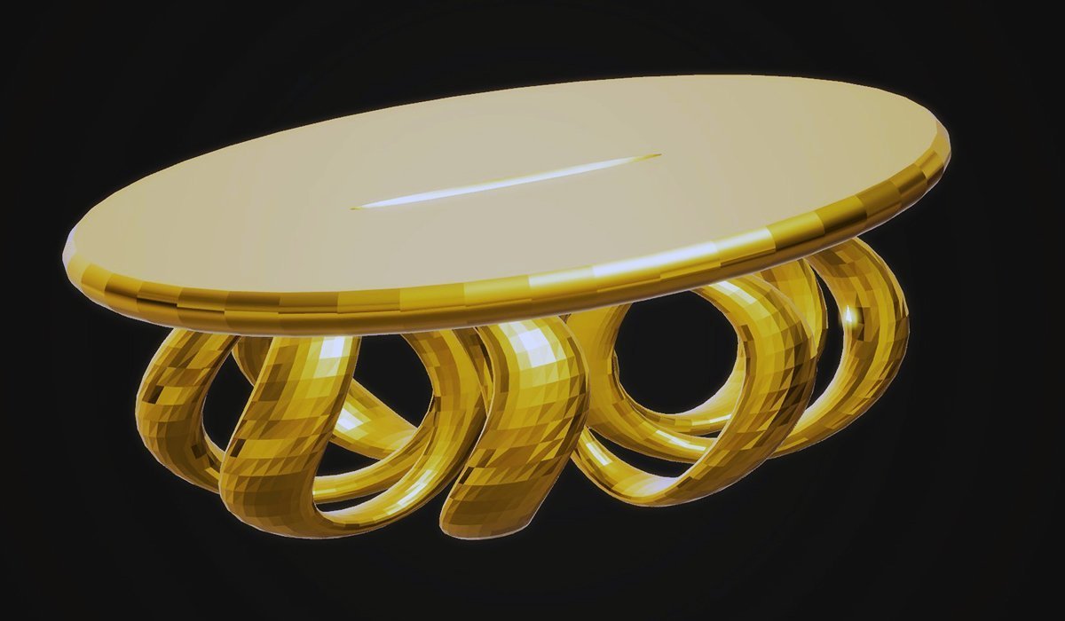 Modern Table with Curly Legs, Gold