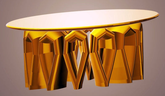 Modern Table with Tubular Legs, Coppery Gold