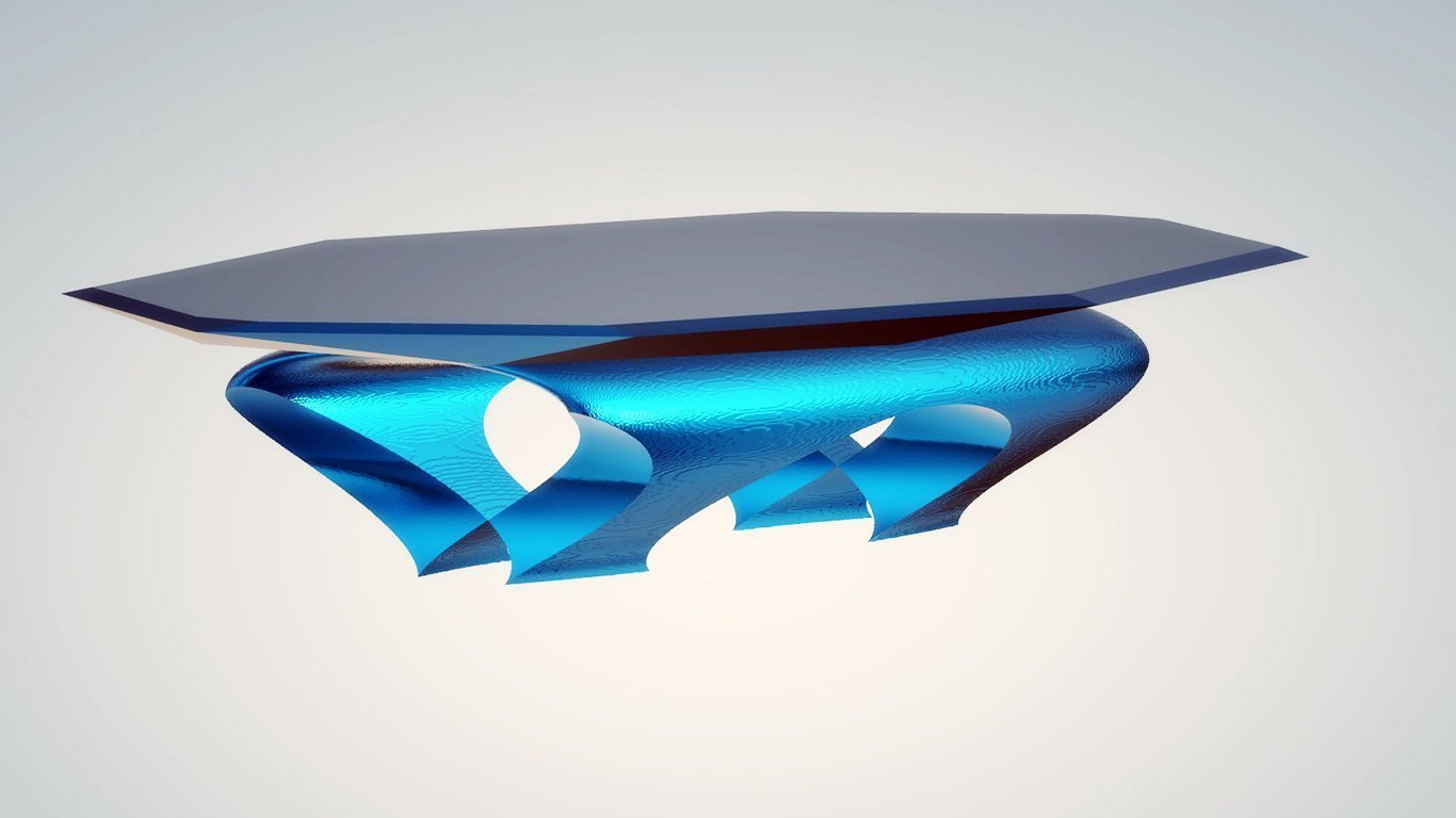 Modern Dining Thick Arc Table, Metallic Blue