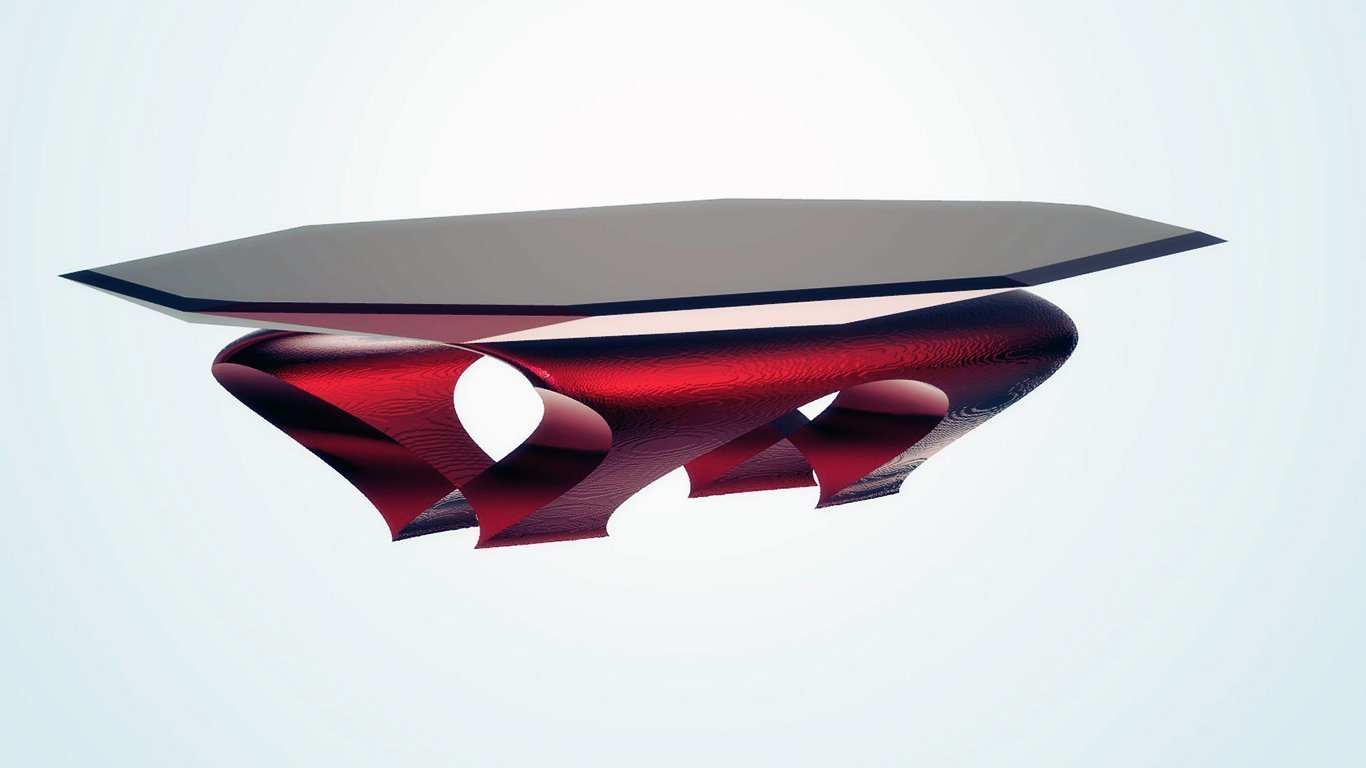 Modern Dining Thick Arc Table, Metallic Red