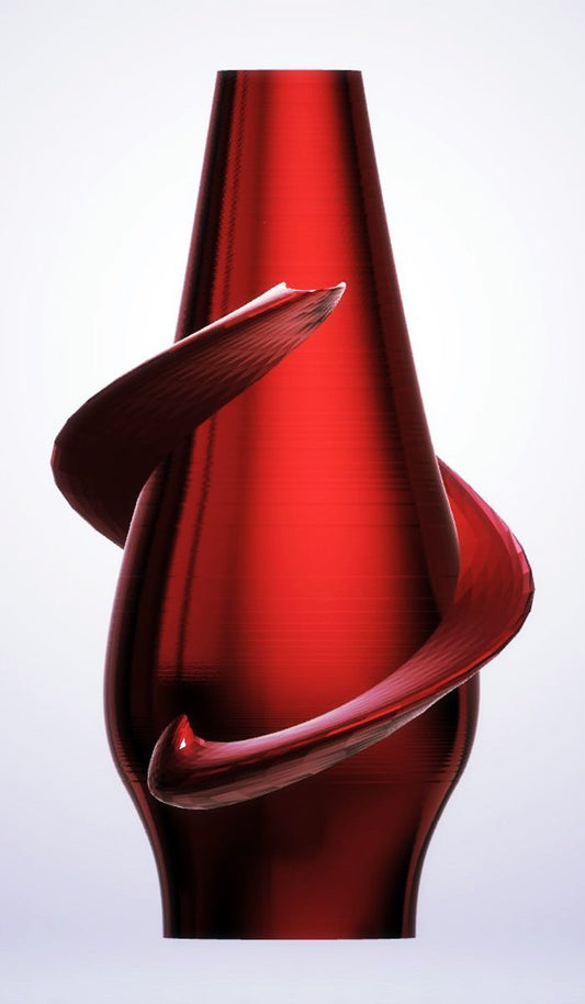 Modern Vase with Rings, Metallic Red