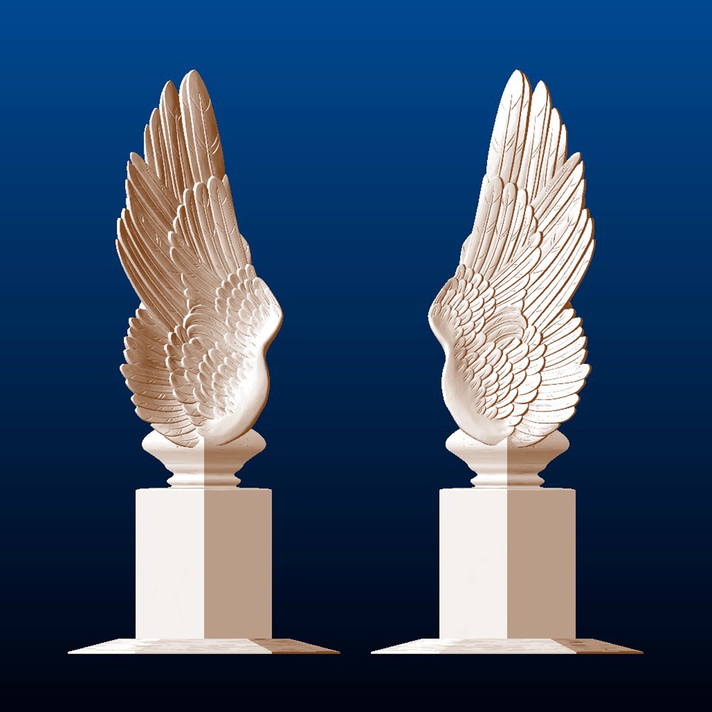 Wing on Pillar Sculptures (set of 2), front